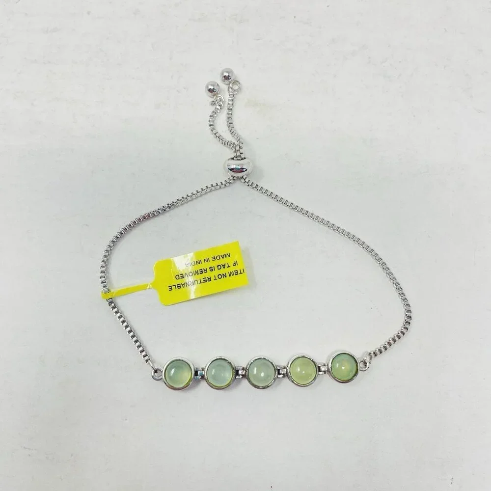 KARIS Green Chalcedony‎ Platinum Bond Brass Bolo Bracelet Adjustable 5047